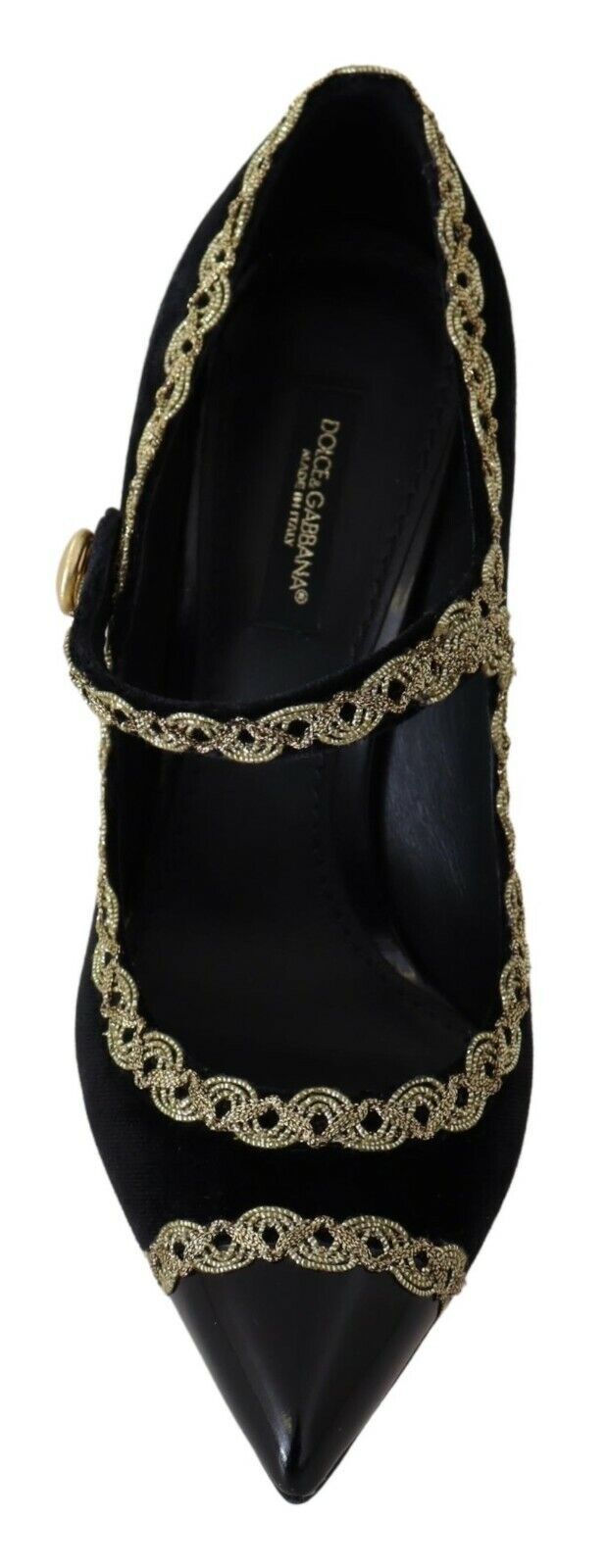 Black velvet Mary Jane pumps with embellishments from Dolce & Gabbana, featuring a classic strap and decorative details.
