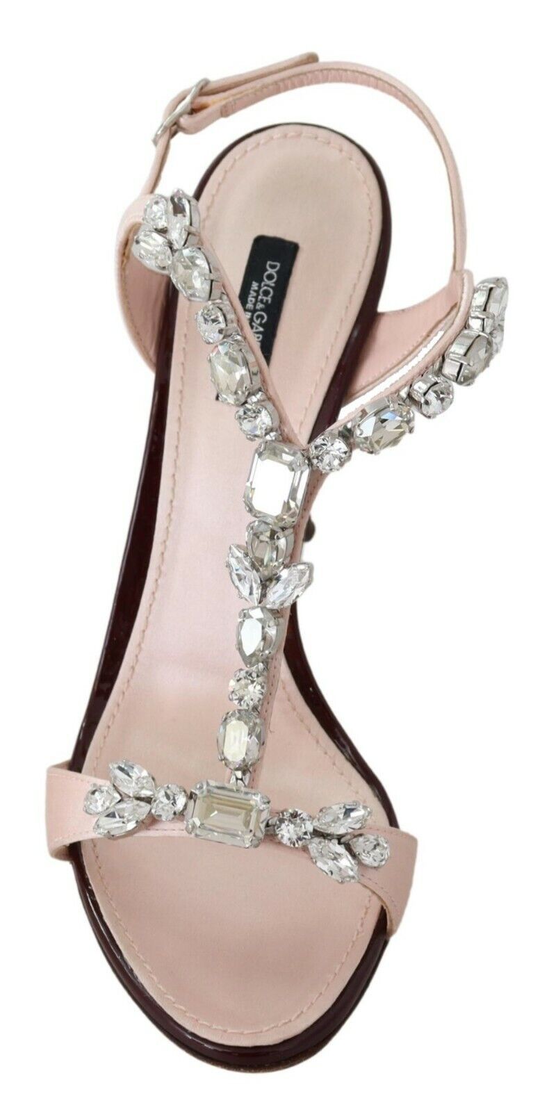 Pink crystal-embellished Keira sandals by Dolce & Gabbana with strappy heels and open toe design.