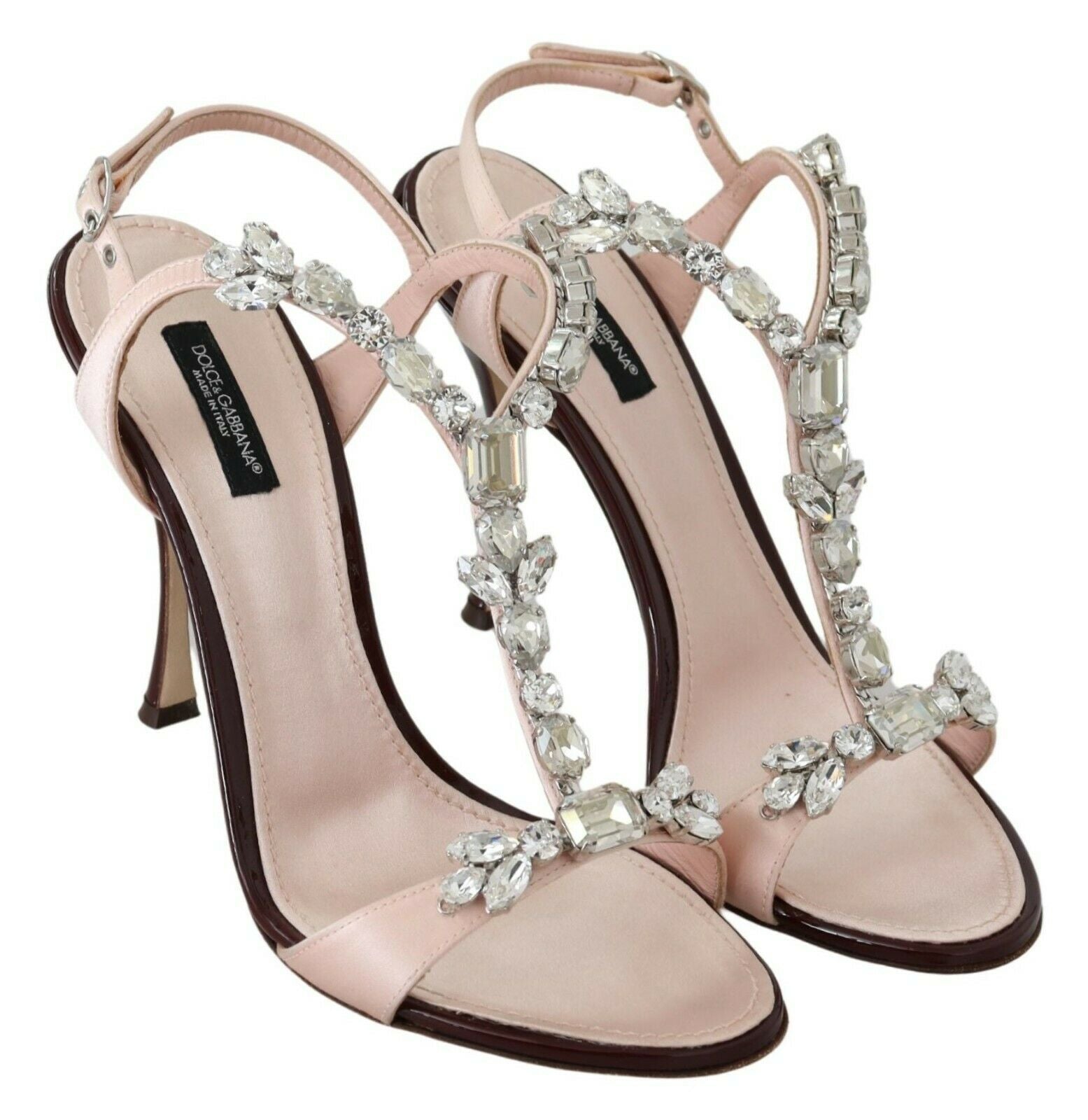 Pink crystal-embellished Keira sandals by Dolce & Gabbana with strappy heels and elegant design.