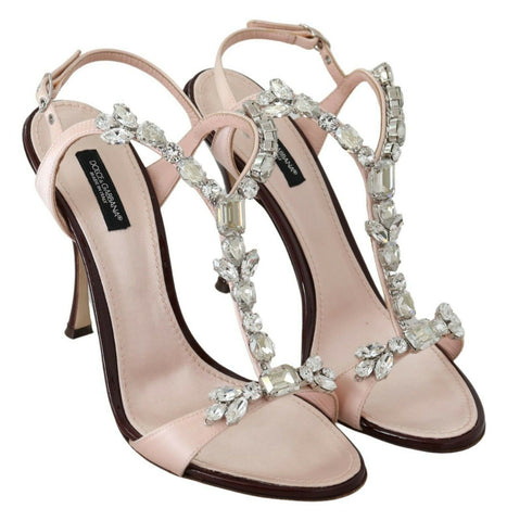 Pink crystal-embellished Keira sandals by Dolce & Gabbana with strappy heels and elegant design.