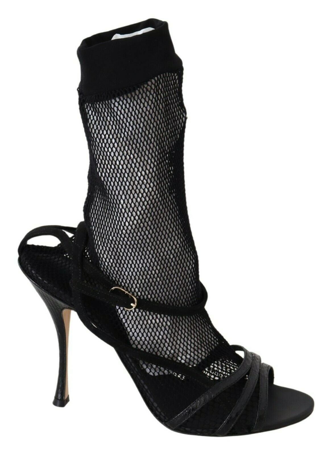 Black suede short boots sandals shoes by Dolce & Gabbana, featuring a stylish open-toe design and chunky heel.