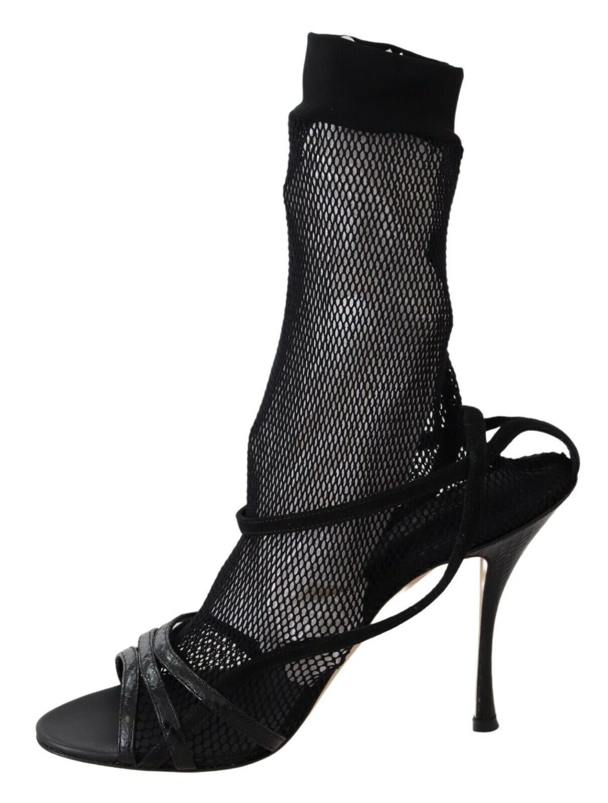 Black suede short boots sandals by Dolce & Gabbana, featuring a stylish design with open toes and ankle height.