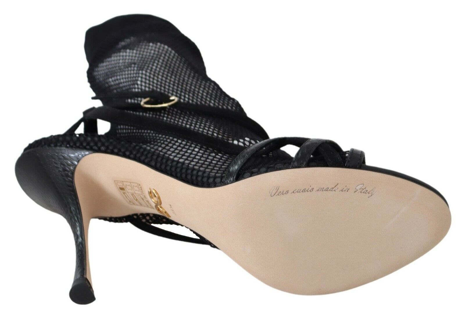 Black suede short boots sandals by Dolce & Gabbana, featuring a stylish open-toe design and ankle-high silhouette.