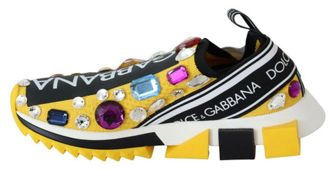 Dolce & Gabbana yellow multicolor crystal sneakers with vibrant embellishments and stylish design for casual wear.
