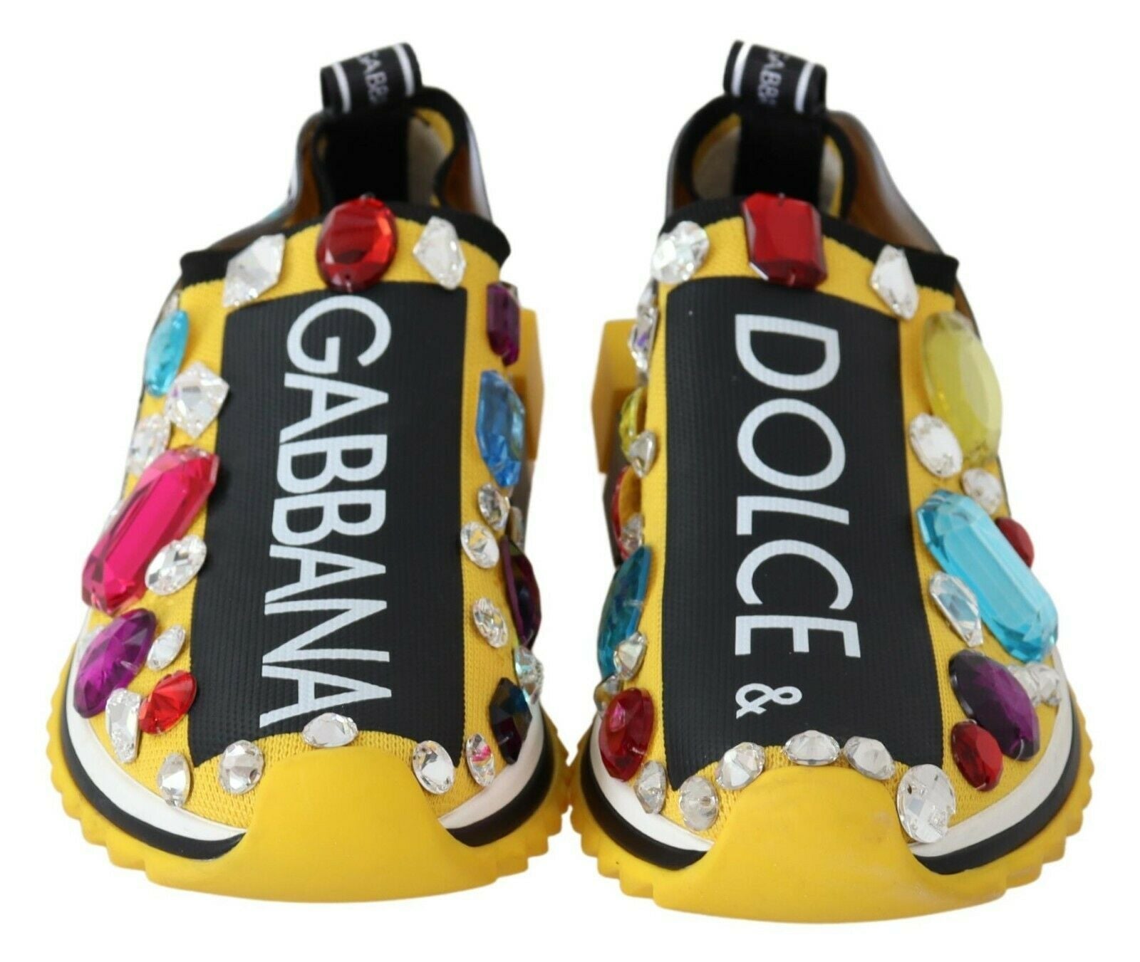 Yellow multicolor crystal sneakers by Dolce & Gabbana with sparkling crystals and stylish design.