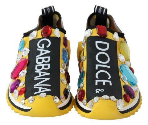 Yellow multicolor crystal sneakers by Dolce & Gabbana with sparkling crystals and stylish design.
