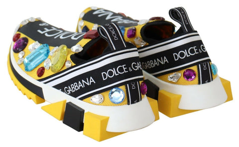 Dolce & Gabbana yellow multicolor crystal sneakers with vibrant design and decorative crystal accents on the shoes.