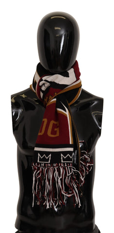 Multicolor wool knit DG King shawl wrap scarf featuring vibrant patterns and soft texture, designed by Dolce & Gabbana.