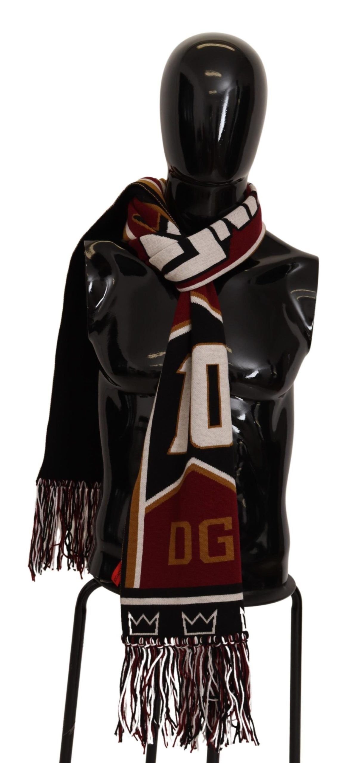 Multicolor wool knit DG King shawl wrap scarf by Dolce & Gabbana, featuring vibrant patterns and cozy fabric.