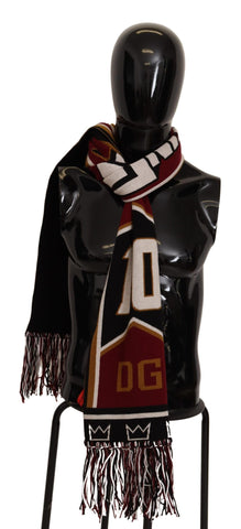 Multicolor wool knit DG King shawl wrap scarf by Dolce & Gabbana, featuring vibrant patterns and cozy fabric.