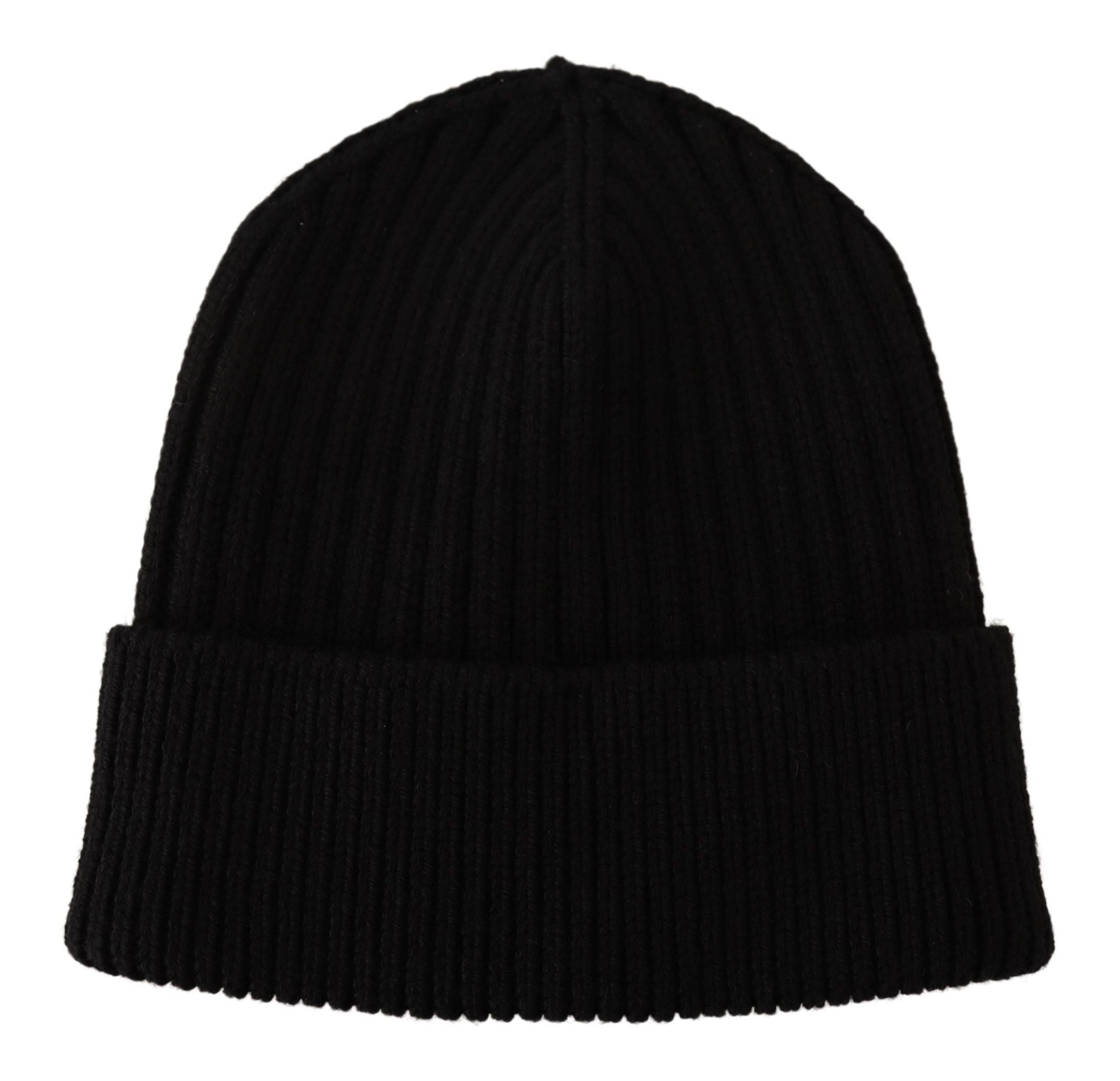 Black wool knit winter hat for women by Dolce & Gabbana, featuring a cozy, stylish design perfect for cold weather.