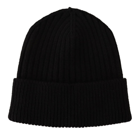 Black wool knit winter hat for women by Dolce & Gabbana, featuring a cozy, stylish design perfect for cold weather.