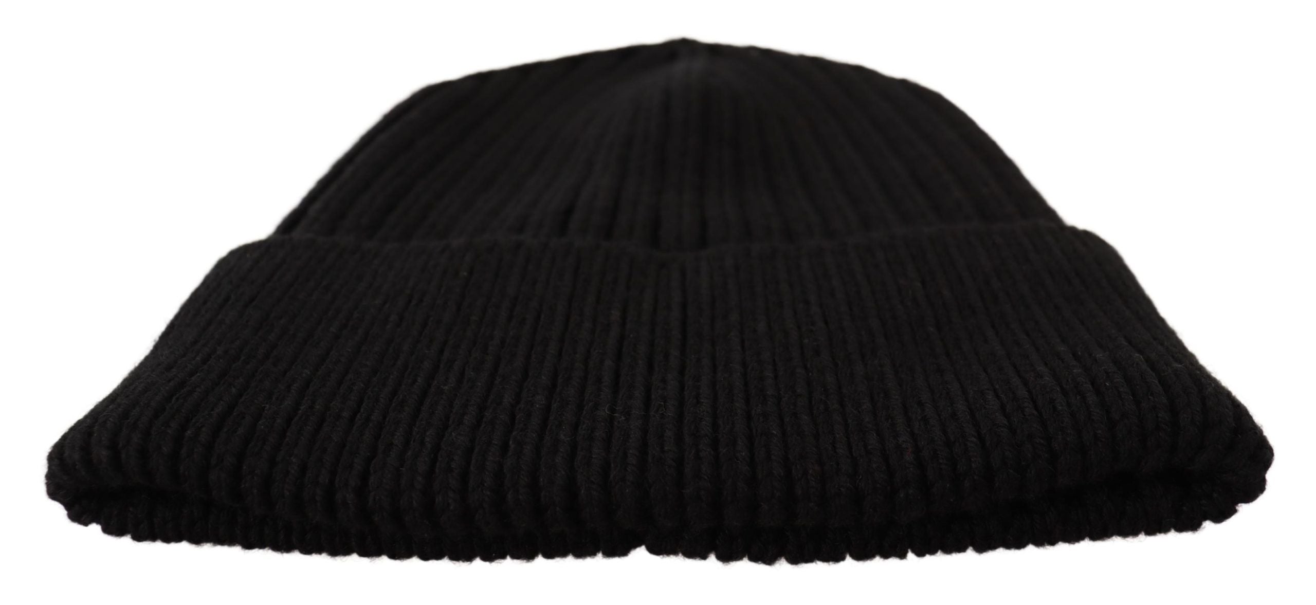 Black wool knit women’s winter hat by Dolce & Gabbana with a cozy, stylish design perfect for cold weather.
