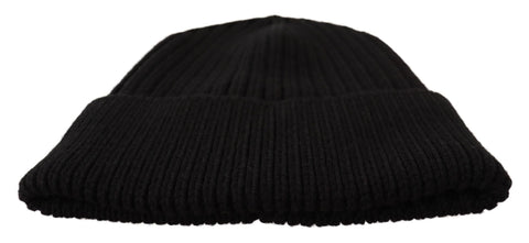 Black wool knit women’s winter hat by Dolce & Gabbana with a cozy, stylish design perfect for cold weather.