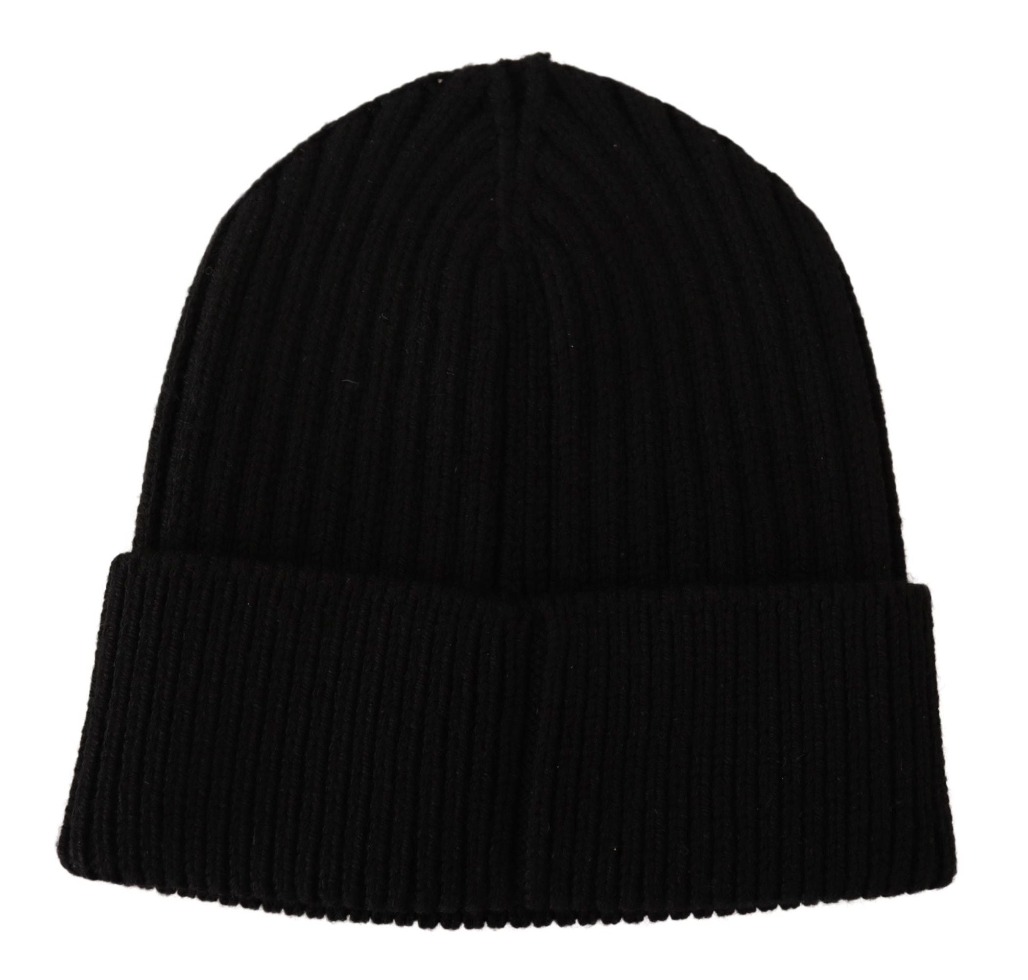 Black wool knit winter hat for women by Dolce & Gabbana, featuring a cozy, stylish design perfect for cold weather.
