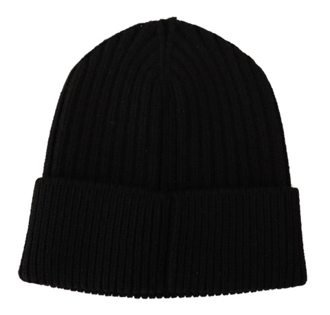 Black wool knit winter hat for women by Dolce & Gabbana, featuring a cozy, stylish design perfect for cold weather.