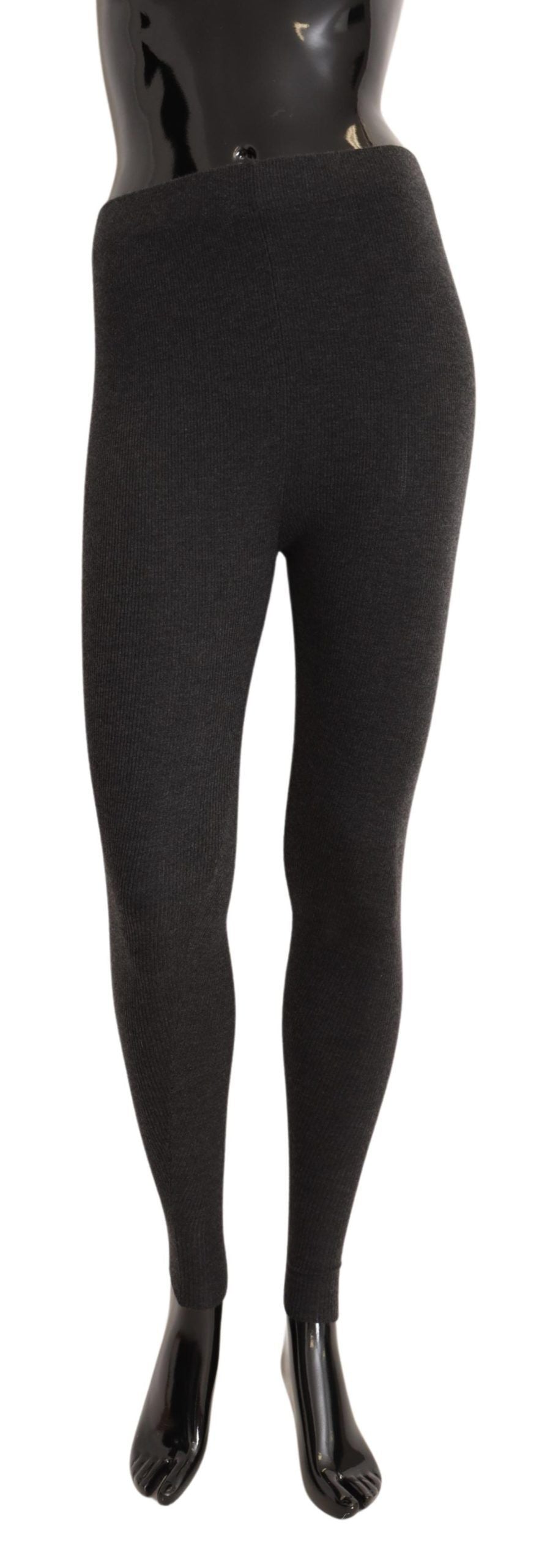 Gray Dolce & Gabbana 100% cashmere tights, close-up of soft, luxurious stocking socks with smooth texture and elastic waistband.