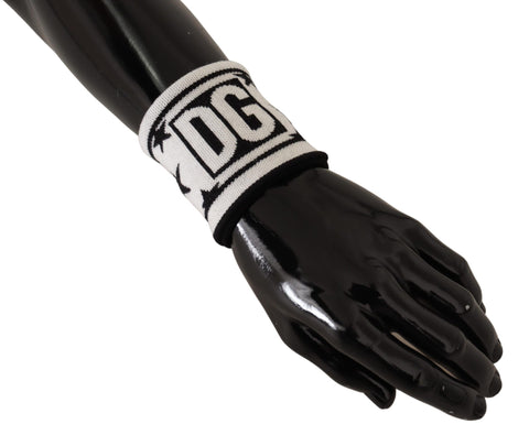 White and black wool wristband with Dolce & Gabbana logo, stylish accessory featuring DGMILLENNIALS branding.