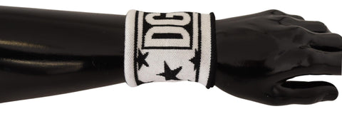 White and black wool wristband with Dolce & Gabbana logo, stylish accessory with DGMILLENNIALS branding.