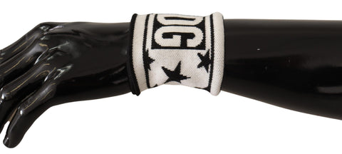 White and black wool wristband with Dolce & Gabbana logo, stylish accessory featuring DGMILLENNIALS branding.