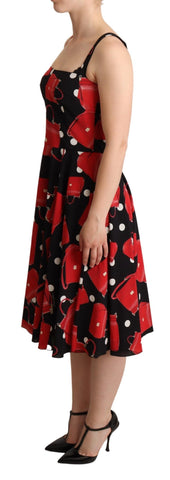 Dolce & Gabbana black and red bag print A-line mid-length dress displayed on a model.