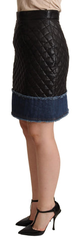 Black quilted leather mini skirt by Dolce & Gabbana, featuring a stylish quilted pattern and fitted silhouette.