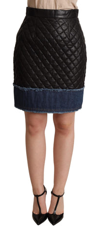 Black quilted leather mini skirt by Dolce & Gabbana featuring a fitted silhouette and stylish quilted pattern.