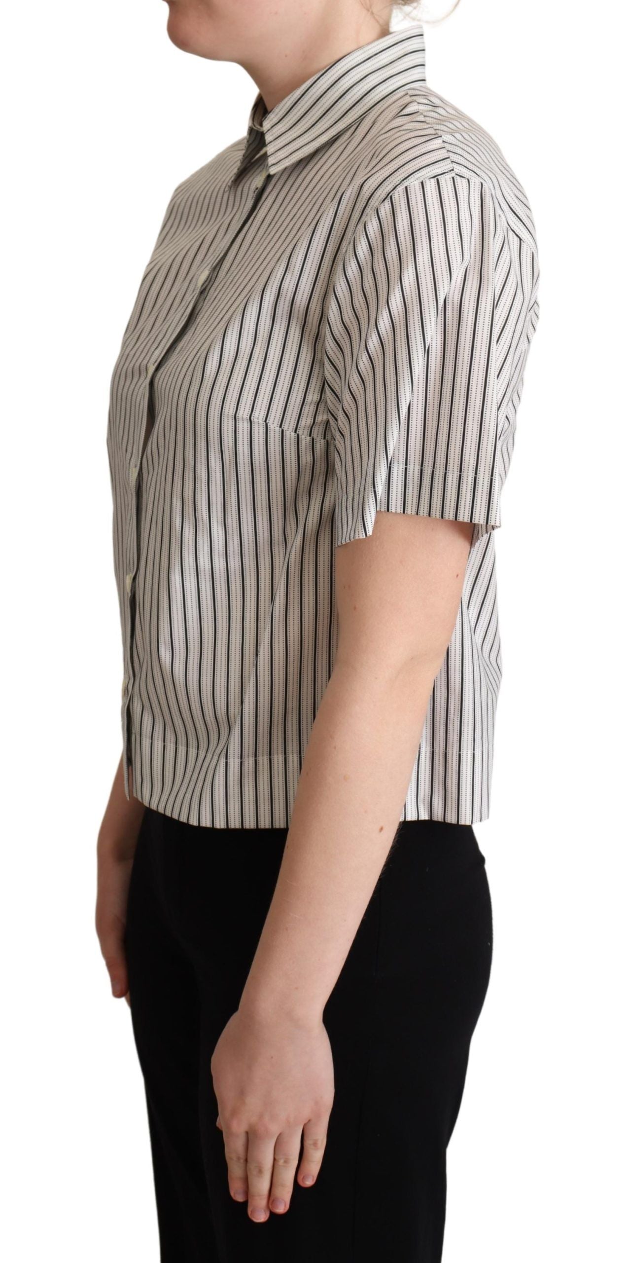 White and black striped collared shirt by Dolce & Gabbana, featuring long sleeves and a classic button-up design.