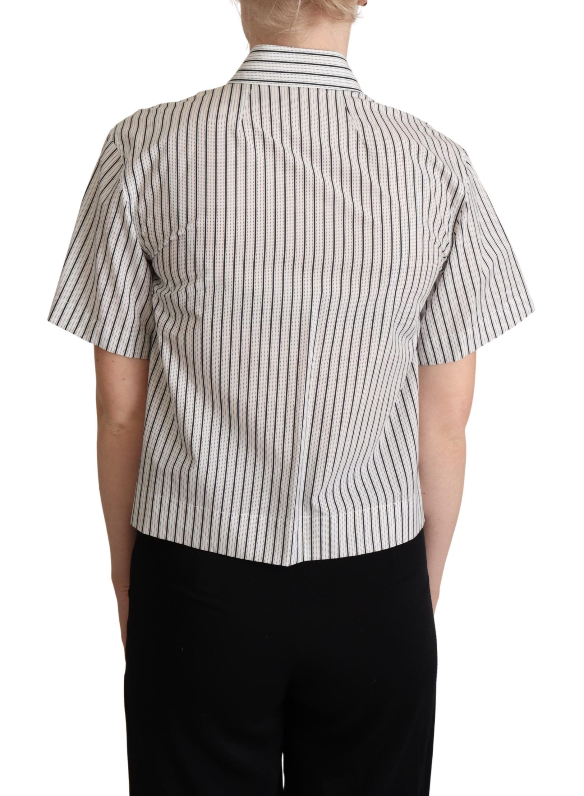 White and black striped collared shirt by Dolce & Gabbana, featuring a classic button-down design and stylish pattern.