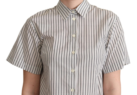 White and black striped collared shirt by Dolce & Gabbana, featuring a classic design and button-up front.