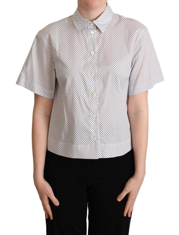 White and gray polka dot collared button shirt by Dolce & Gabbana, featuring a classic design with button-down front.