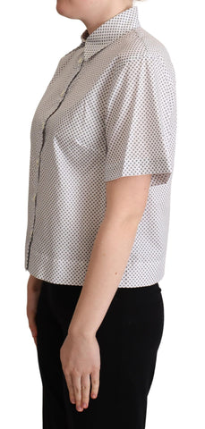 White and gray polka dot collared button shirt by Dolce & Gabbana, featuring a classic design and button-down front.