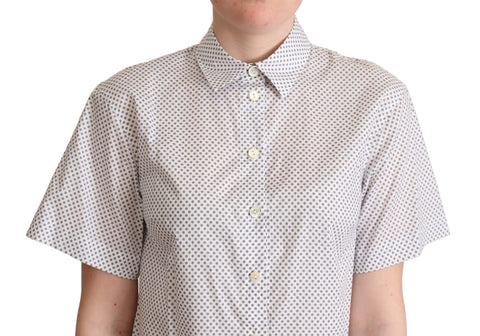 White and gray polka dot collared button shirt by Dolce & Gabbana, featuring a classic design with button closure and collar.