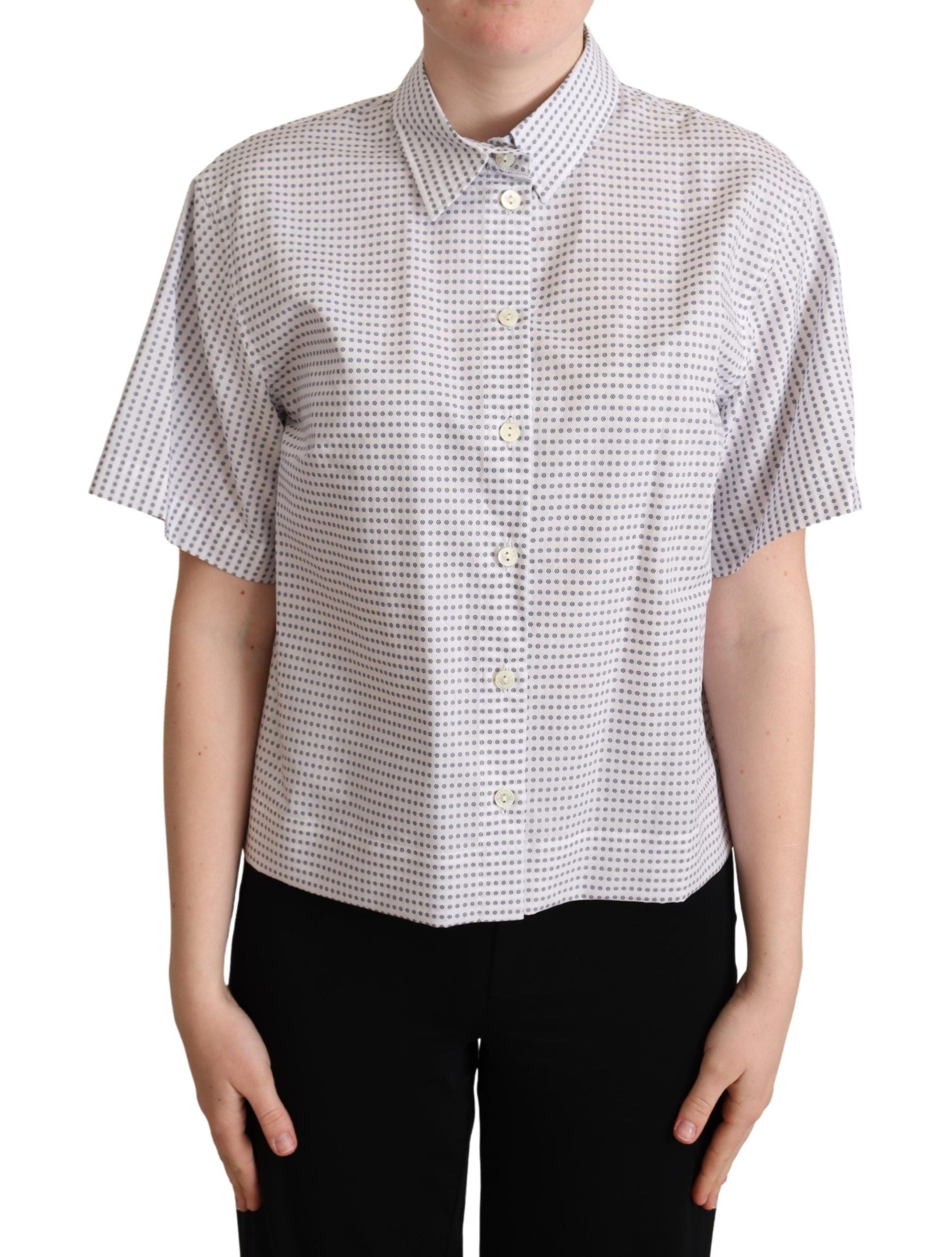 White polka dot collared blouse shirt by Dolce & Gabbana featuring a classic button-up design and long sleeves.