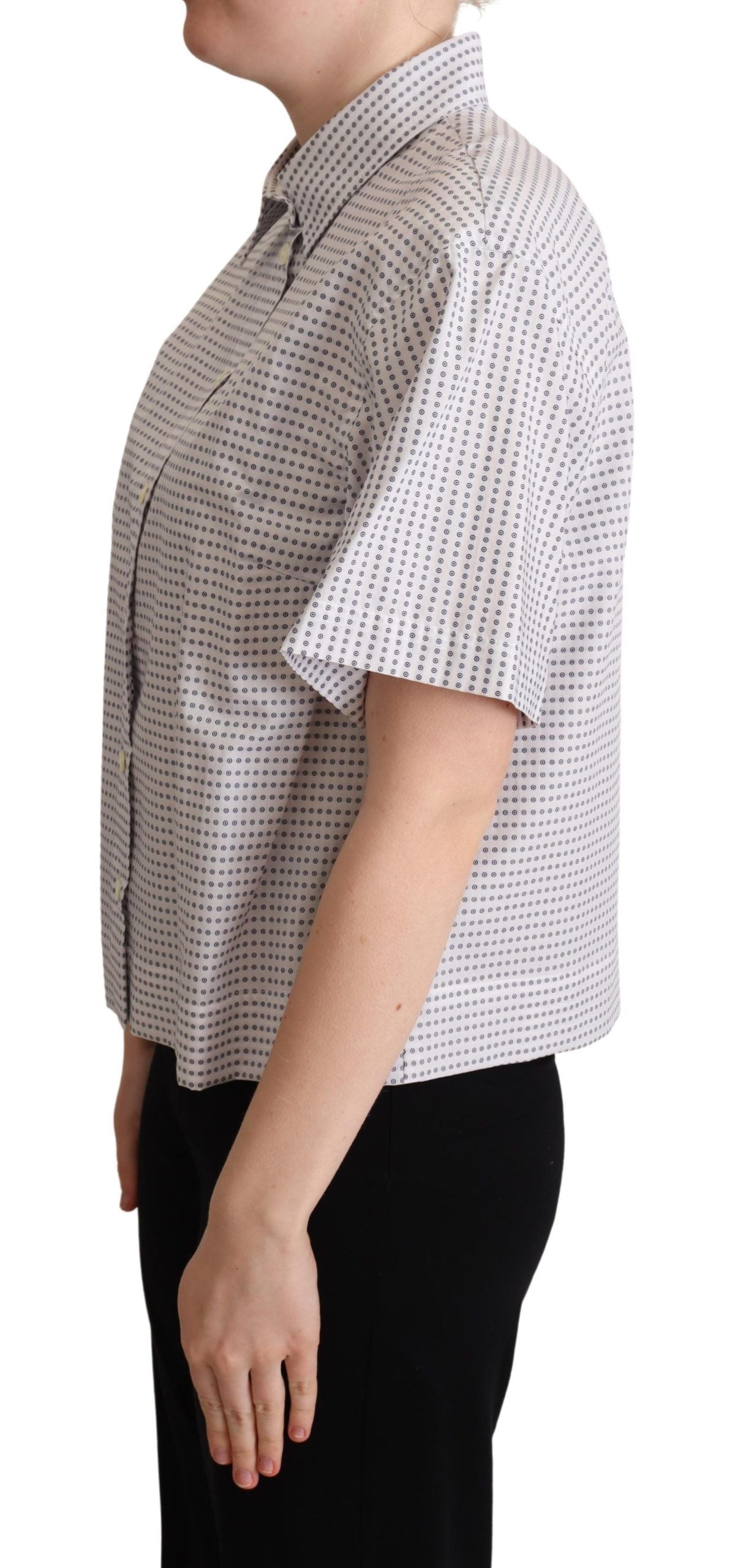 White polka dots collared blouse shirt by Dolce & Gabbana, featuring a classic button-up design with a stylish collar.