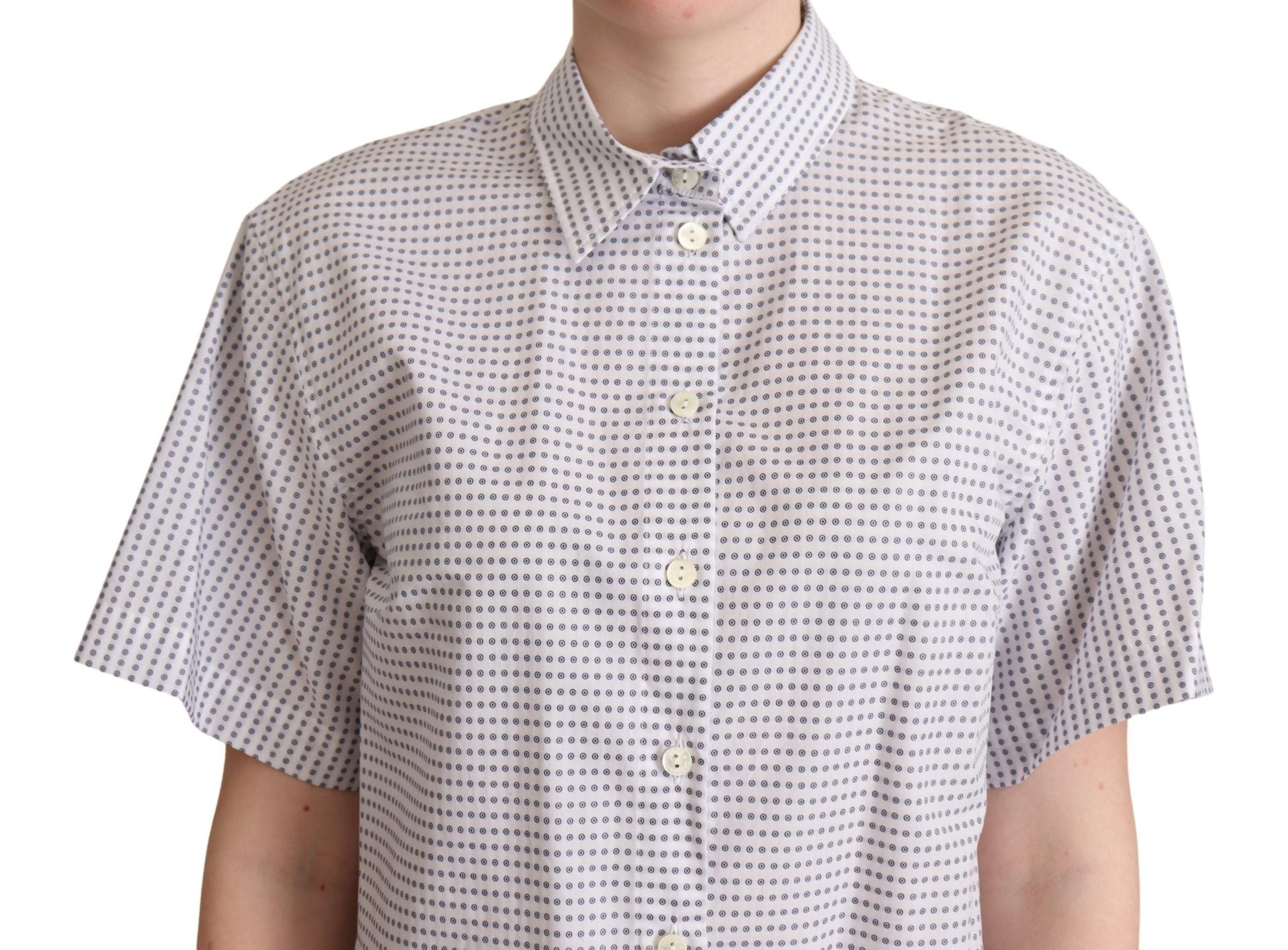 White polka dots collared blouse shirt by Dolce & Gabbana, featuring a classic fit and button front detail.