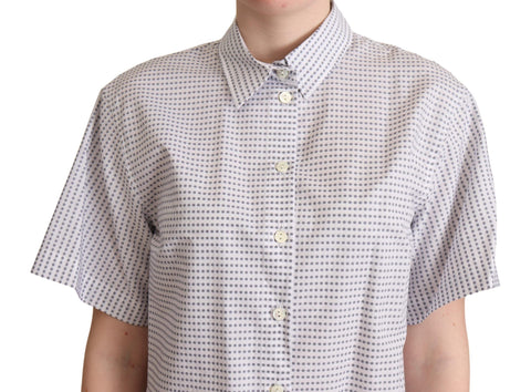 White polka dots collared blouse shirt by Dolce & Gabbana, featuring a classic fit and button front detail.