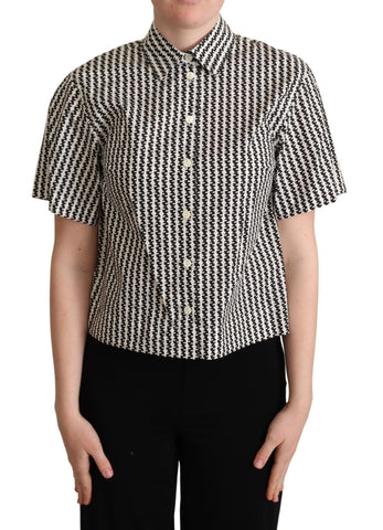 White and black fantasy pattern shirt by Dolce & Gabbana, featuring intricate design and stylish collar detail.