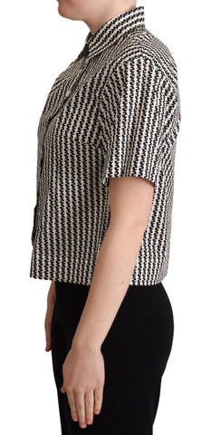 White and black fantasy pattern shirt by Dolce & Gabbana featuring intricate designs and a tailored fit.