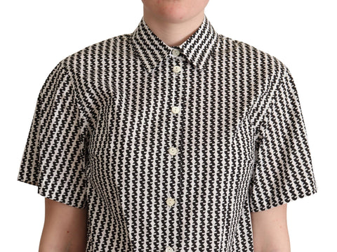 White and black fantasy pattern shirt by Dolce & Gabbana featuring a stylish, bold design and classic fit.