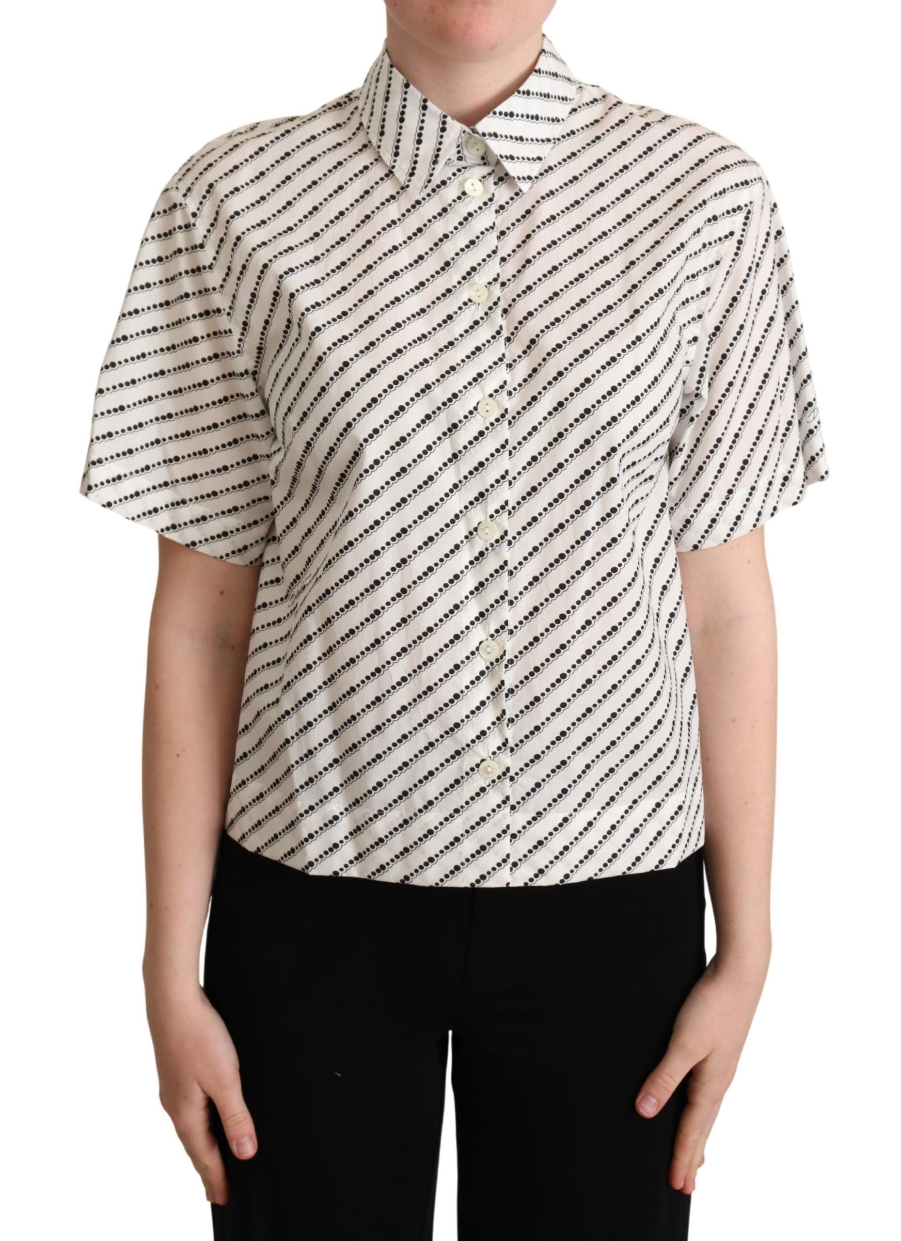White dotted collared blouse shirt by Dolce & Gabbana, featuring a classic collar and elegant design.