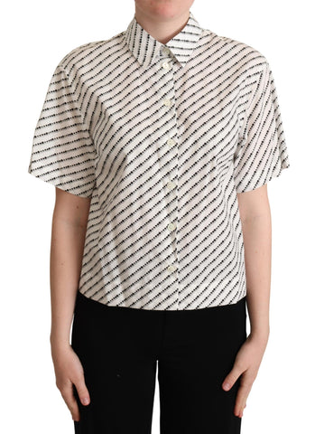 White dotted collared blouse shirt by Dolce & Gabbana, featuring a classic collar and elegant design.