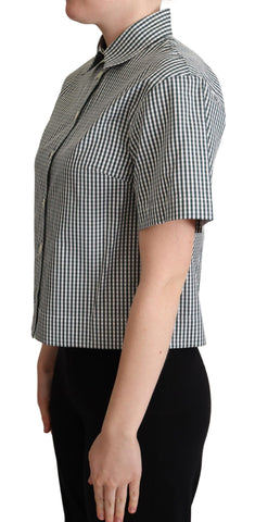 White and green cotton check shirt blouse by Dolce & Gabbana, featuring a classic button-up design and collar.