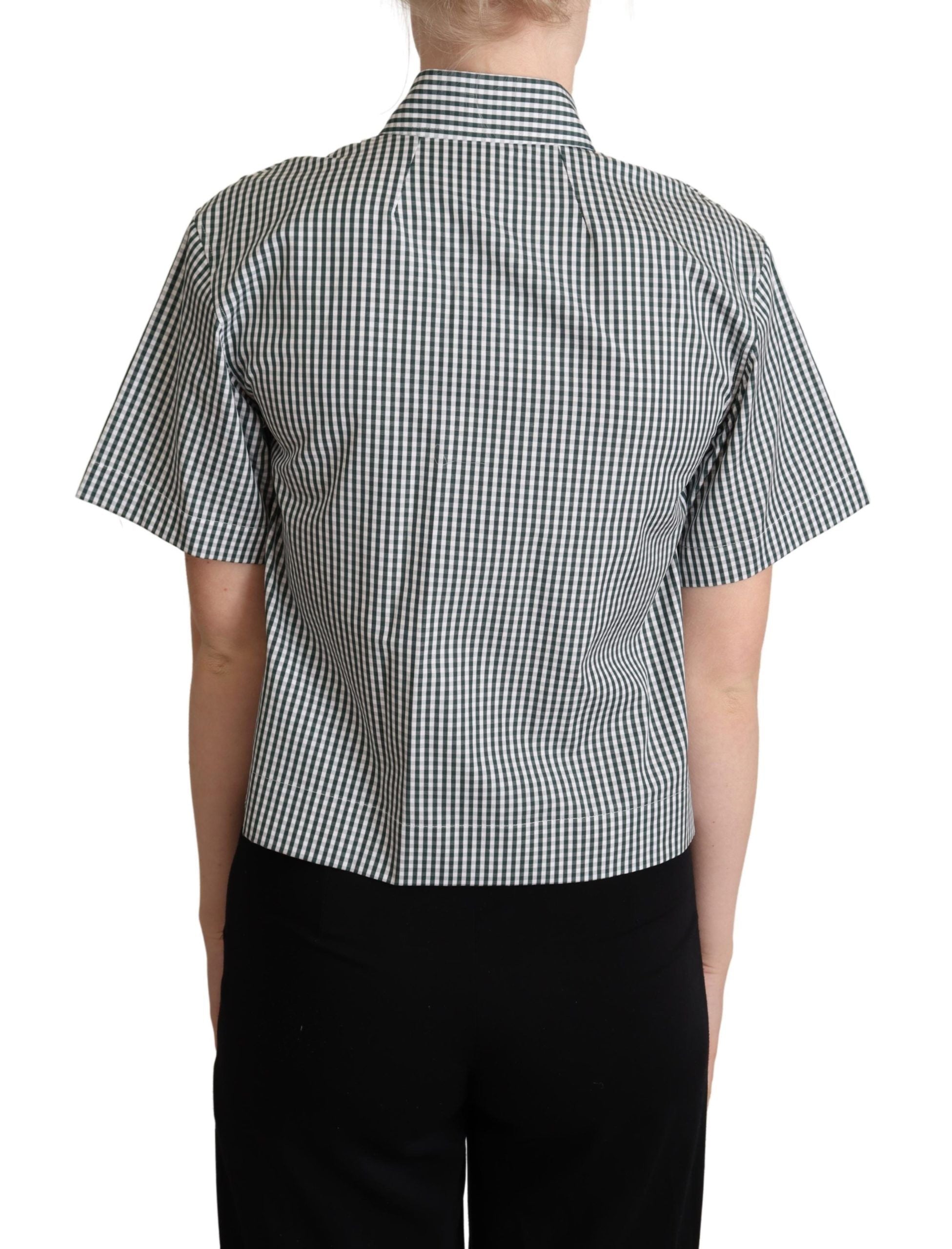 White and green cotton check shirt blouse top by Dolce & Gabbana, featuring a classic check pattern and collared design.