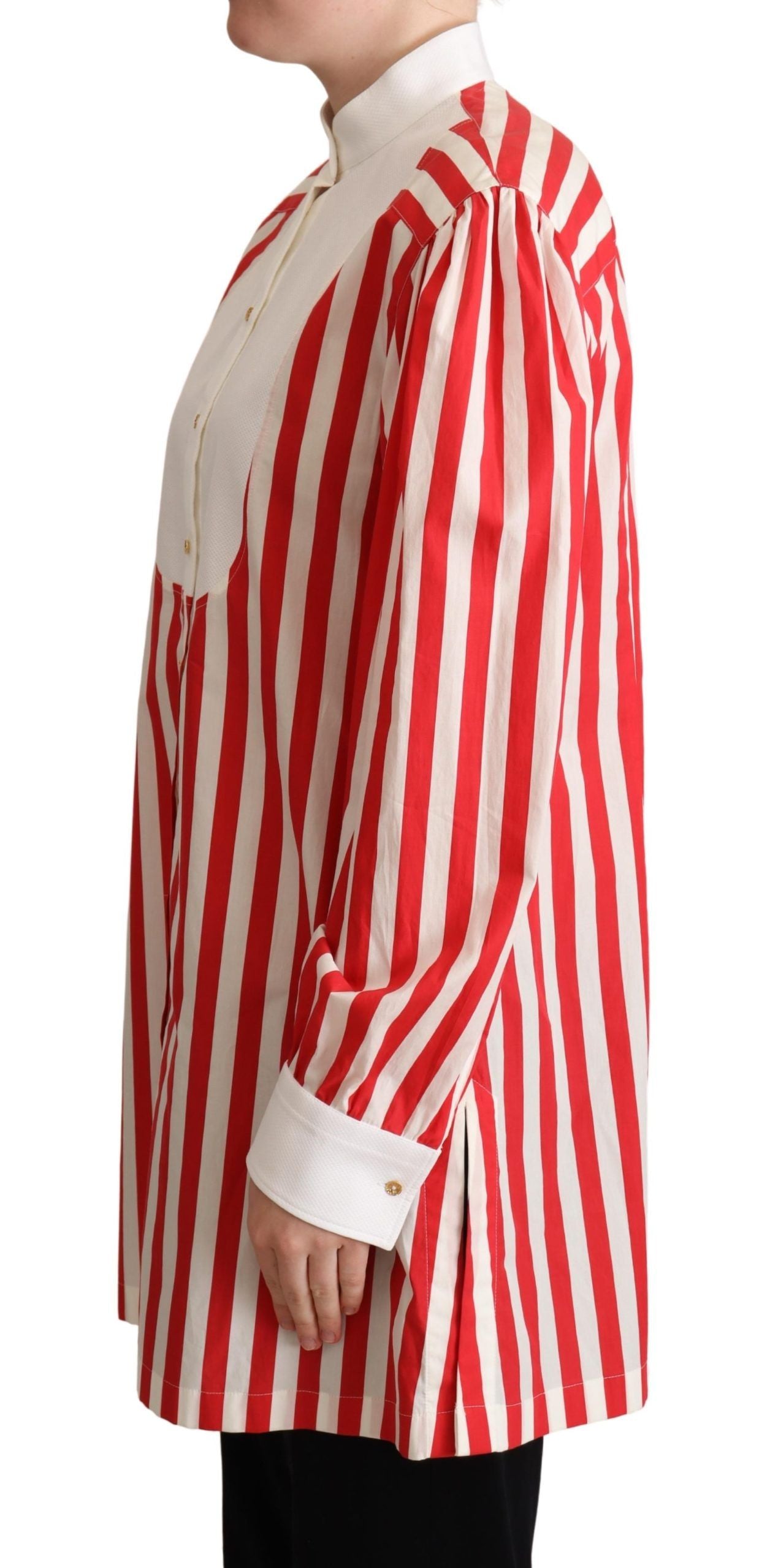 Red and white striped long-sleeve formal shirt by Dolce & Gabbana, featuring a classic button-up design and tailored fit.