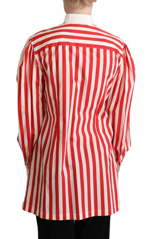 Red and white striped long-sleeve formal shirt by Dolce & Gabbana, featuring classic pattern and tailored fit.