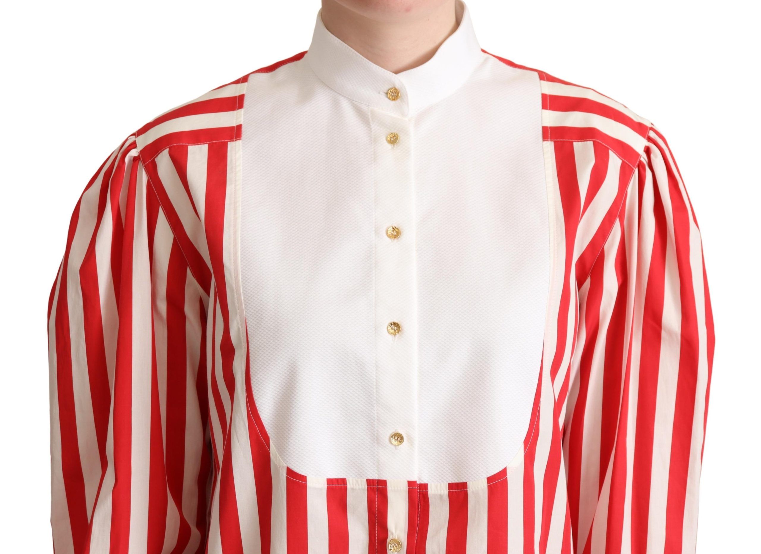 Red and white striped Dolce & Gabbana long sleeve formal shirt with a classic collar and button-down front.