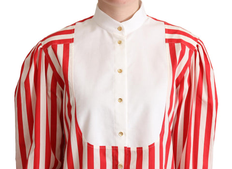 Red and white striped Dolce & Gabbana long sleeve formal shirt with a classic collar and button-down front.
