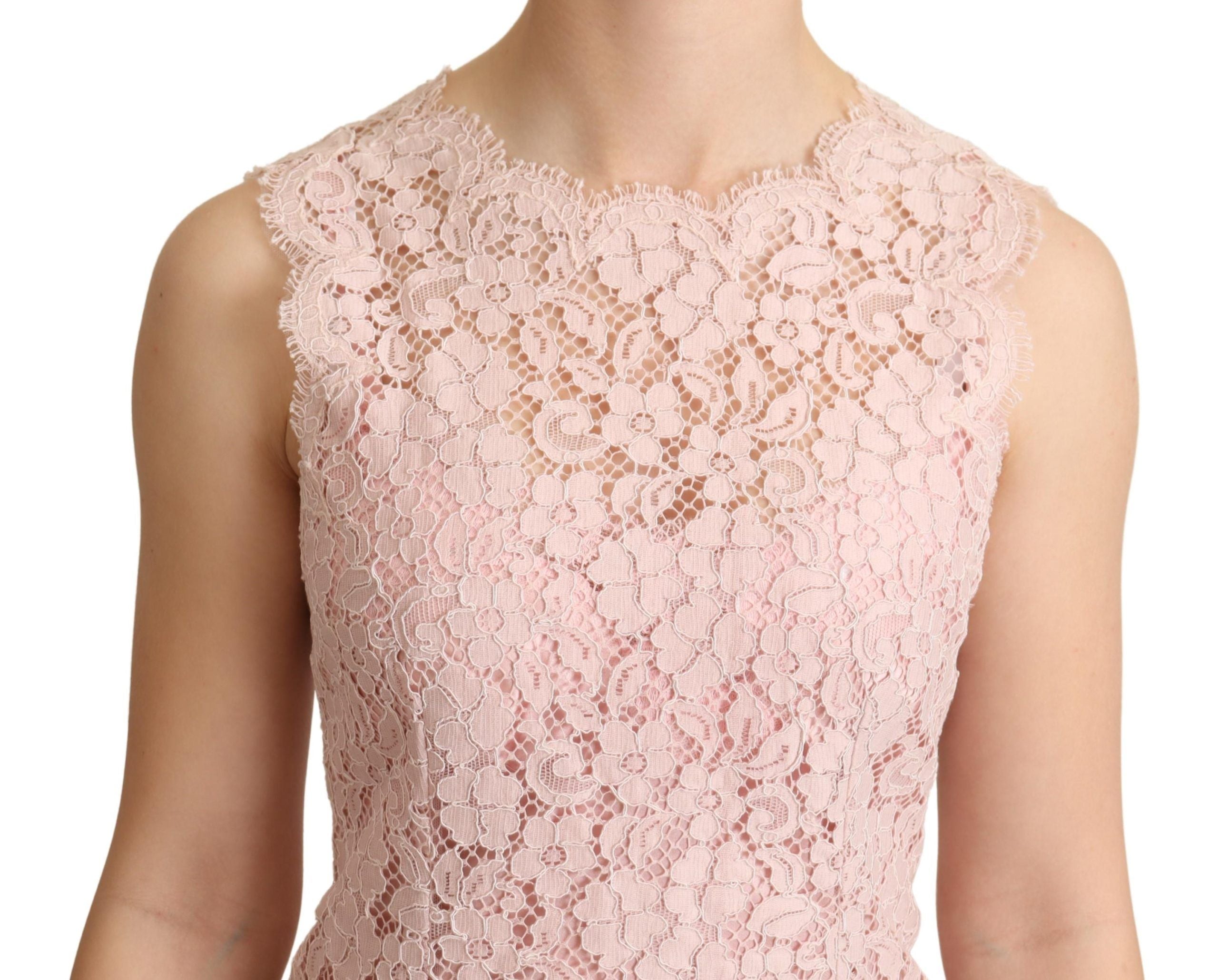 Pink floral lace sleeveless tank blouse top by Dolce & Gabbana, featuring delicate lace details and a stylish sleeveless design.