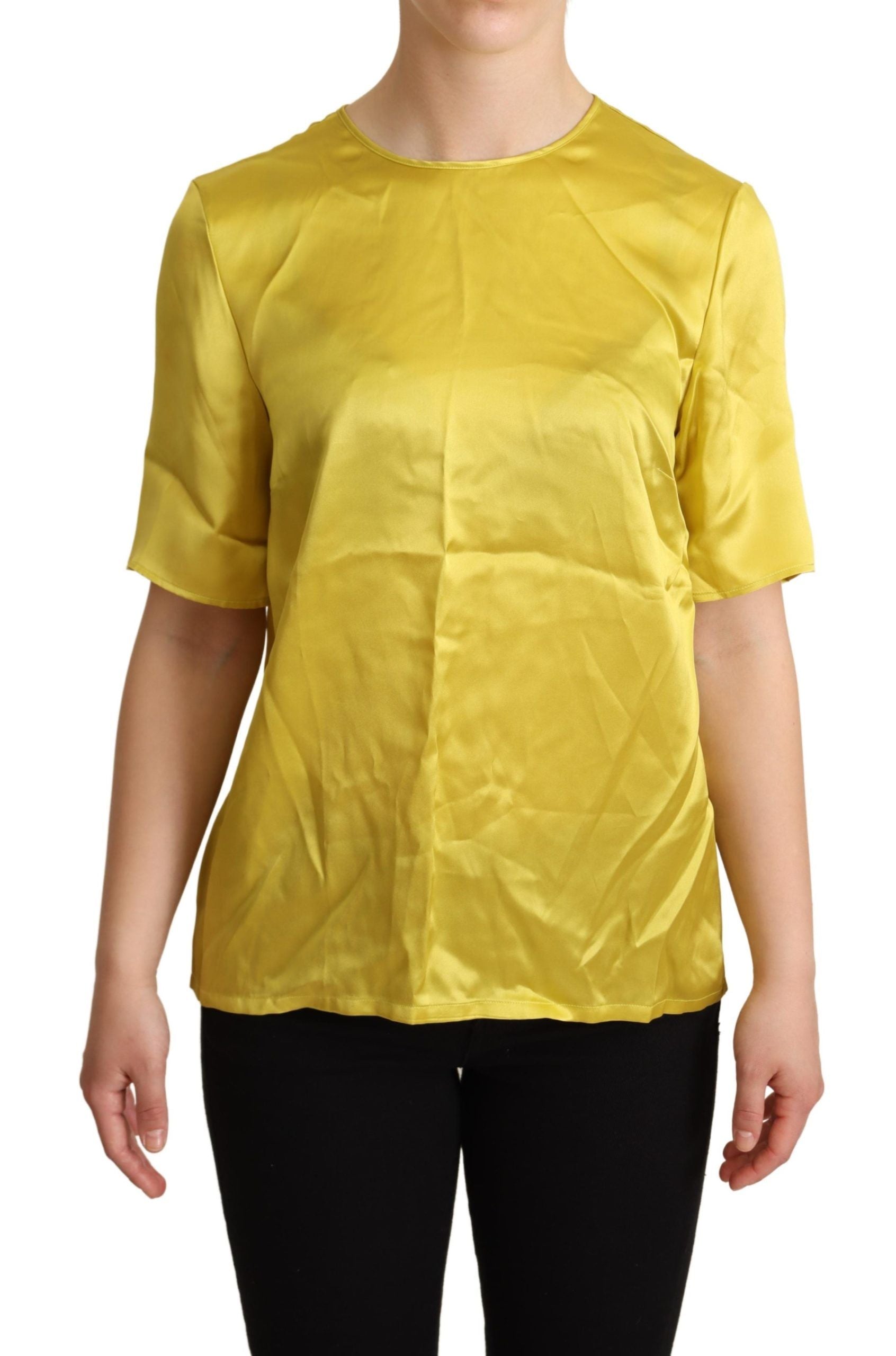 Yellow silk short sleeve blouse T-shirt by Dolce & Gabbana, featuring a smooth fabric and classic fit in the image.